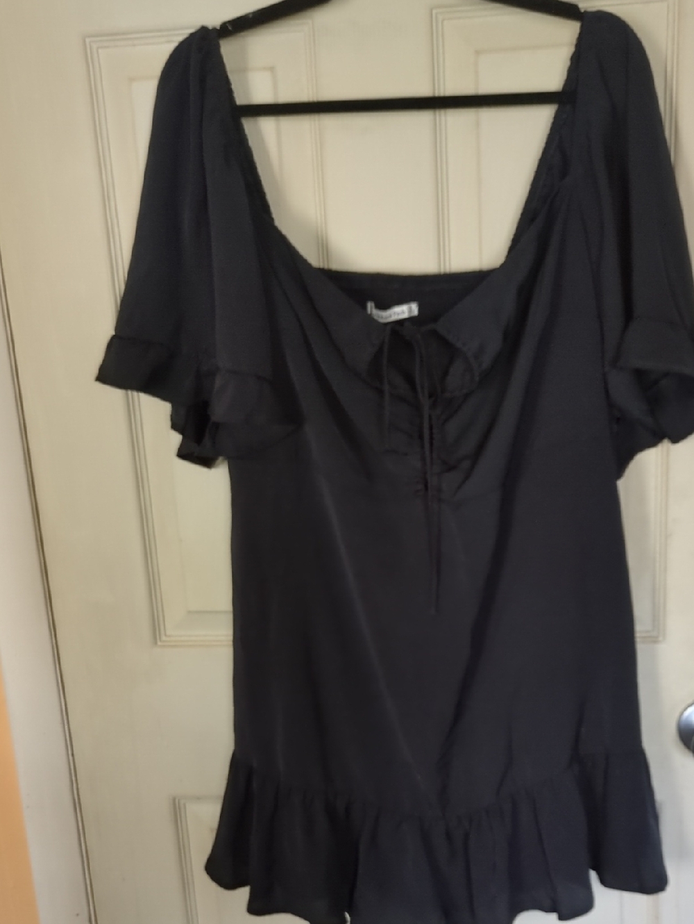 NWOT Abercrombie Fitch XL Flutter Sleeve Keyhole Black Mini Dress w/Pockets